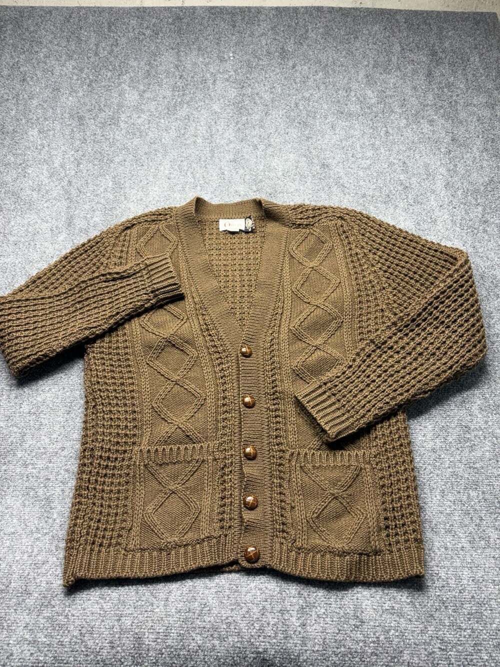 Vintage Orvis Handloomed in Ireland Pure New Wool mens 46/XL Cable Knit Cardigan